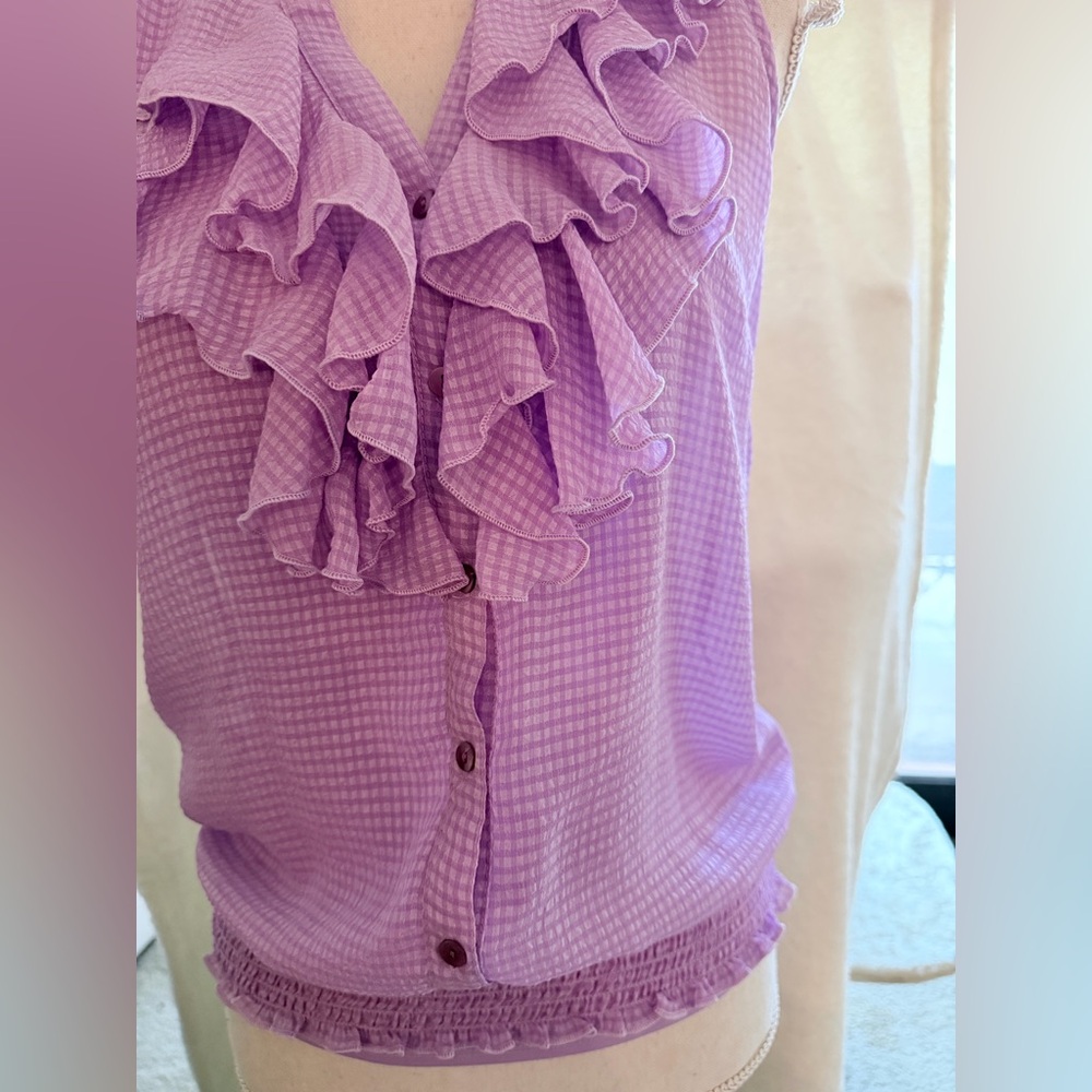 BCX Y2K Women's Lavender Ruffled Gingham Sleeveless Career Office Work Top Small - Picture 8 of 16